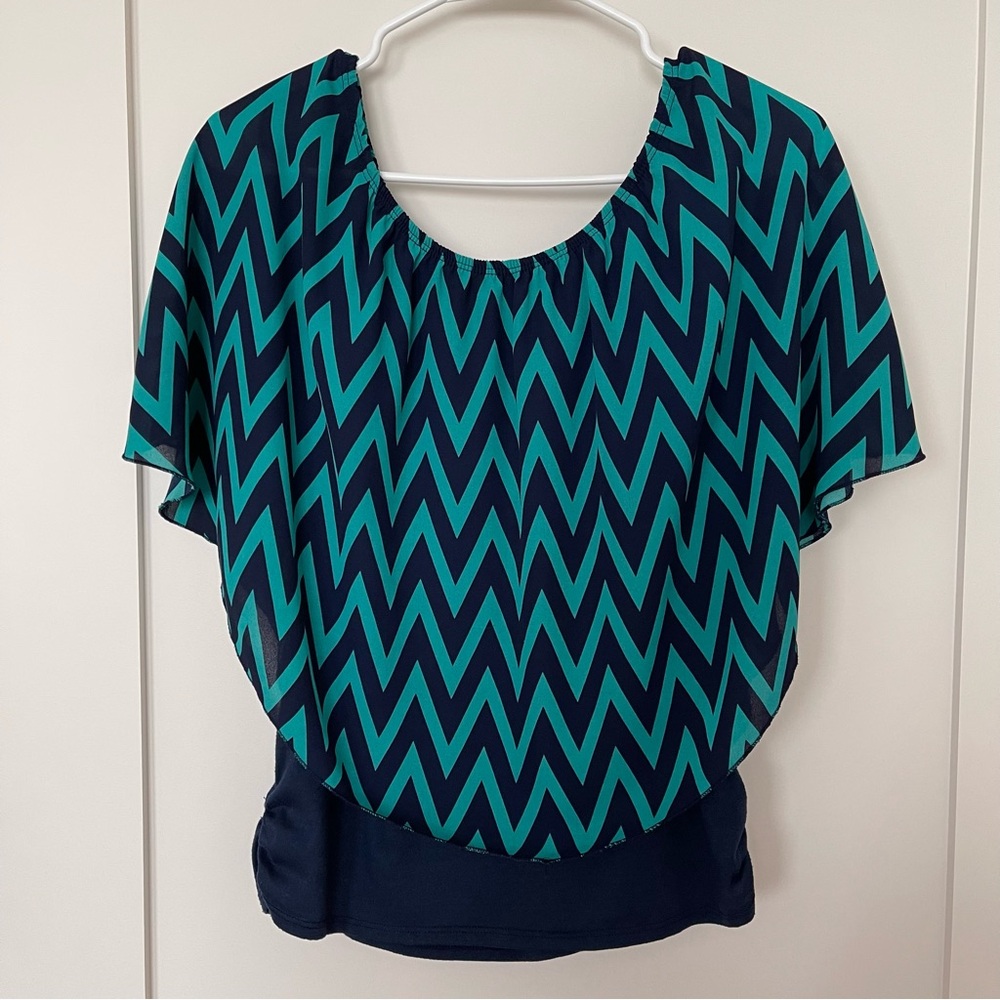 Carol Rose Chevron Blouse - Navy and Teal